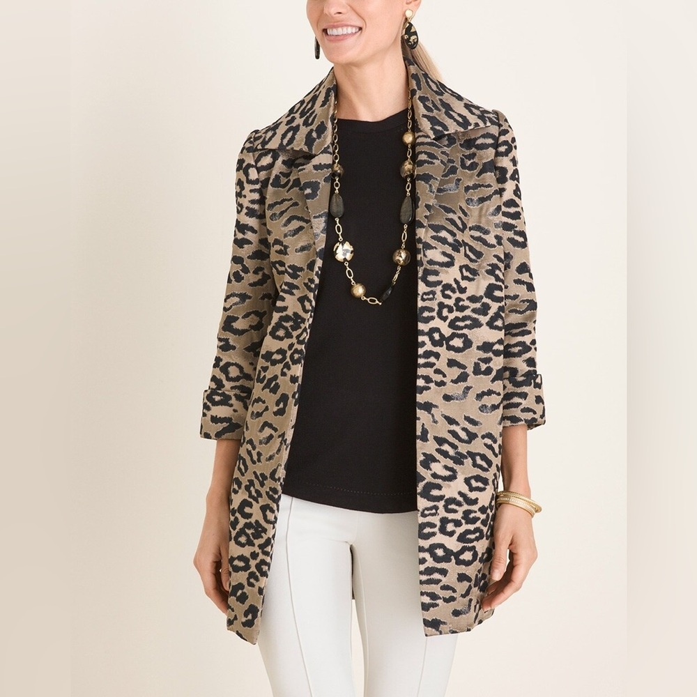 Chico’s Tan Animal Print Shantung Jacket Sz. 0